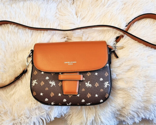 David Jones tan monogram cross body bag
