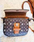 David Jones tan monogram cross body bag