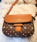 David Jones tan monogram cross body bag