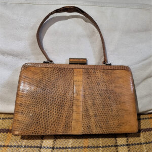 Vintage Mappin & Webb tan lizard skin Kelly handbag