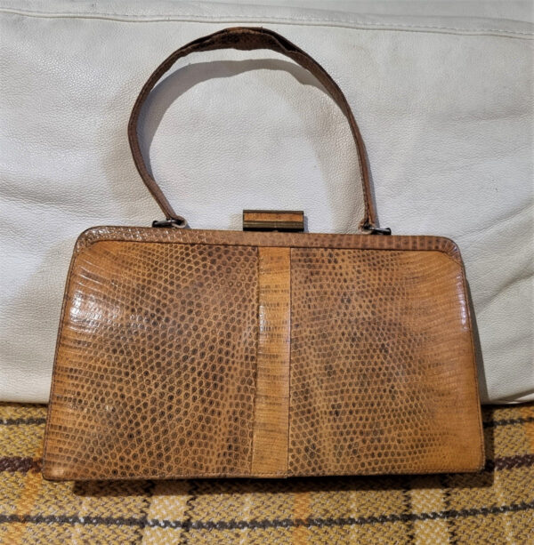Vintage Mappin & Webb tan lizard skin Kelly handbag