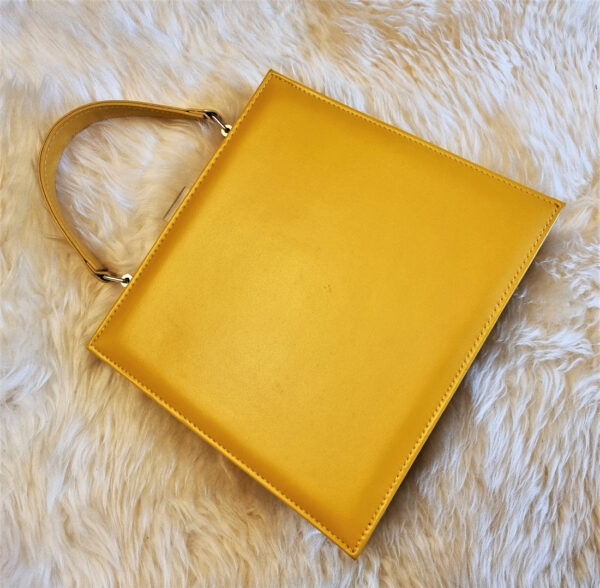 Custard yellow patent top handle bag