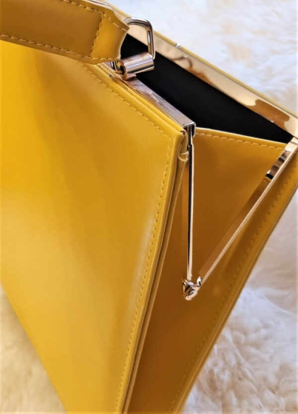 Custard yellow patent top handle bag - Image 3