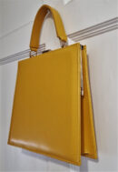 Custard yellow patent top handle bag