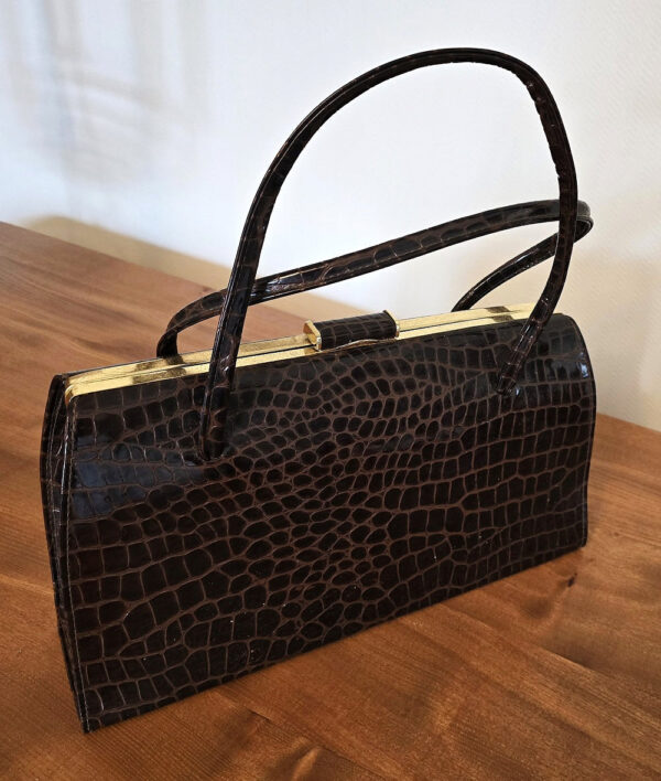 Vintage brown patent croc Kelly handbag
