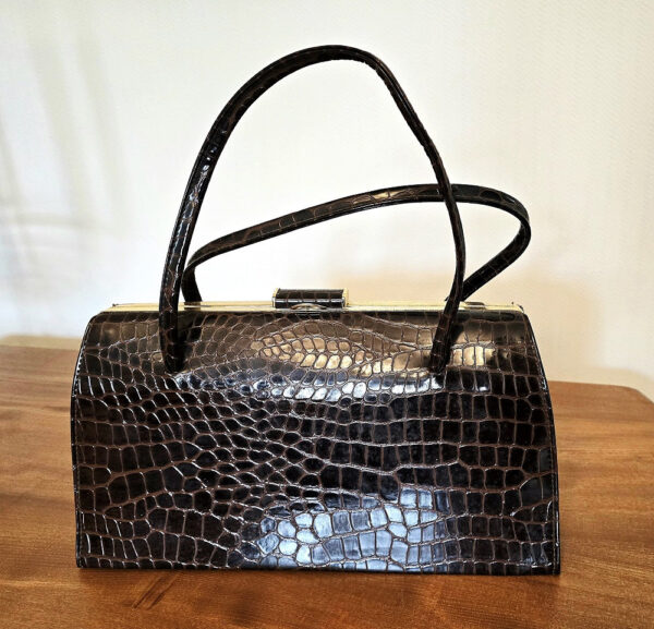 Vintage brown patent croc Kelly handbag - Image 5