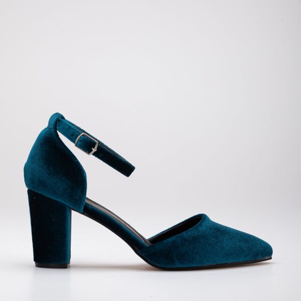 Gisele - Teal Blue Velvet Heels with Ribbon - Image 7