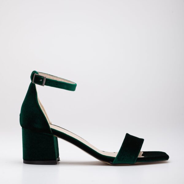 Hera - Green Velvet Low Heel Sandals with Ribbon - Image 6
