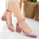 Fiona - Rose Velvet Low Heels with Ribbon