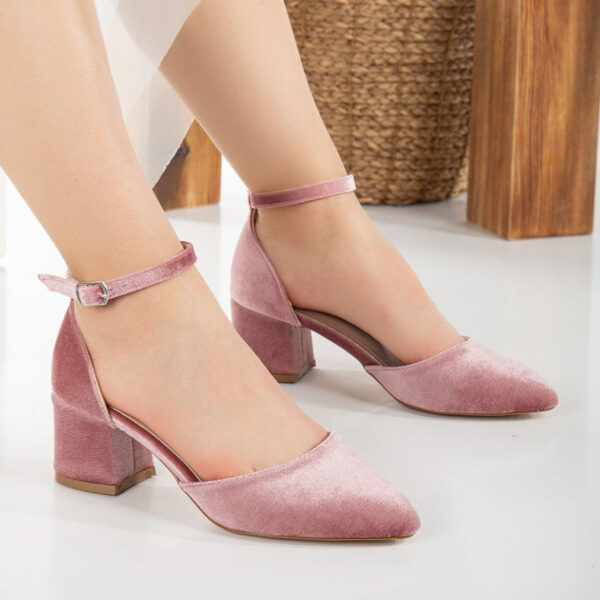 Fiona - Rose Velvet Low Heels with Ribbon - Image 8