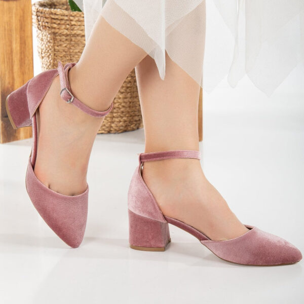 Fiona - Rose Velvet Low Heels with Ribbon - Image 10