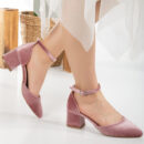 Fiona - Rose Velvet Low Heels with Ribbon