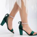 Sophia - Green Velvet Pearl Wedding Sandals