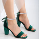 Sophia - Green Velvet Pearl Wedding Sandals