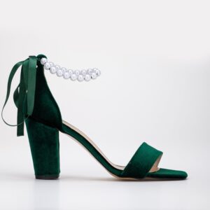 Sophia - Green Velvet Pearl Wedding Sandals