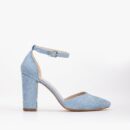Denise - Baby Blue Suede Wedding Heels with Pearls