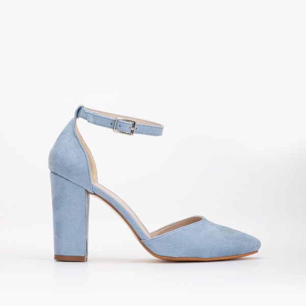 Denise - Baby Blue Suede Wedding Heels with Pearls - Image 6