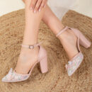 Ivy - Blush 3D Floral Lace Wedding Shoes