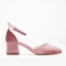 Fiona - Rose Velvet Low Heels with Ribbon
