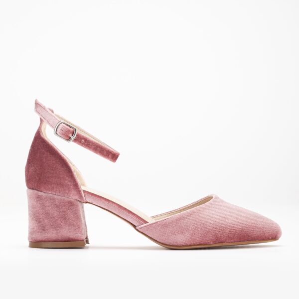 Fiona - Rose Velvet Low Heels with Ribbon - Image 7