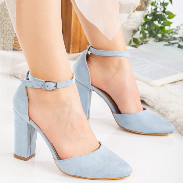 Denise - Baby Blue Suede Wedding Heels with Pearls - Image 8