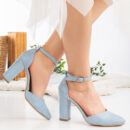 Denise - Baby Blue Suede Wedding Heels with Pearls