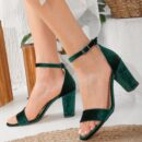 Sophia - Green Velvet Pearl Wedding Sandals