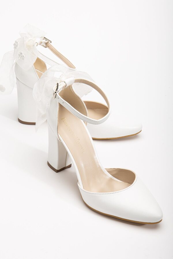 Lilly - White Bridal Shoes with Lace Back Bow - Image 2
