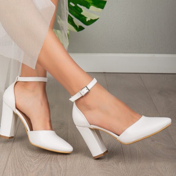 Gisele - White Wedding Shoes with Ribbon - Image 7