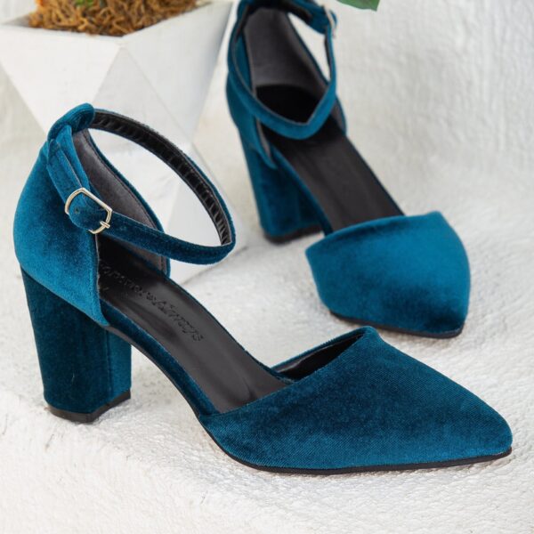 Gisele - Teal Blue Velvet Heels with Ribbon - Image 11