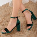 Ariadne - Green Velvet Sandals with Ribbon
